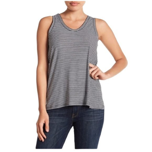 NWOT‎ SUSINA Black White Strip Vback Tank Top (M)